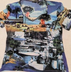 Jessica Max Retro Vintage Glam Blouse Riviera Beach Collage Pics Size Medium